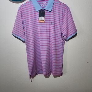 Psycho Bunny Men's Polo Shirt in Pink and Blue Stripes